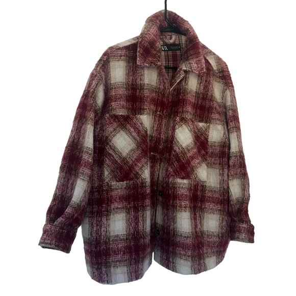 ZARA Plaid Overshirt Shacket Jacket Size L - Picture 5 of 16